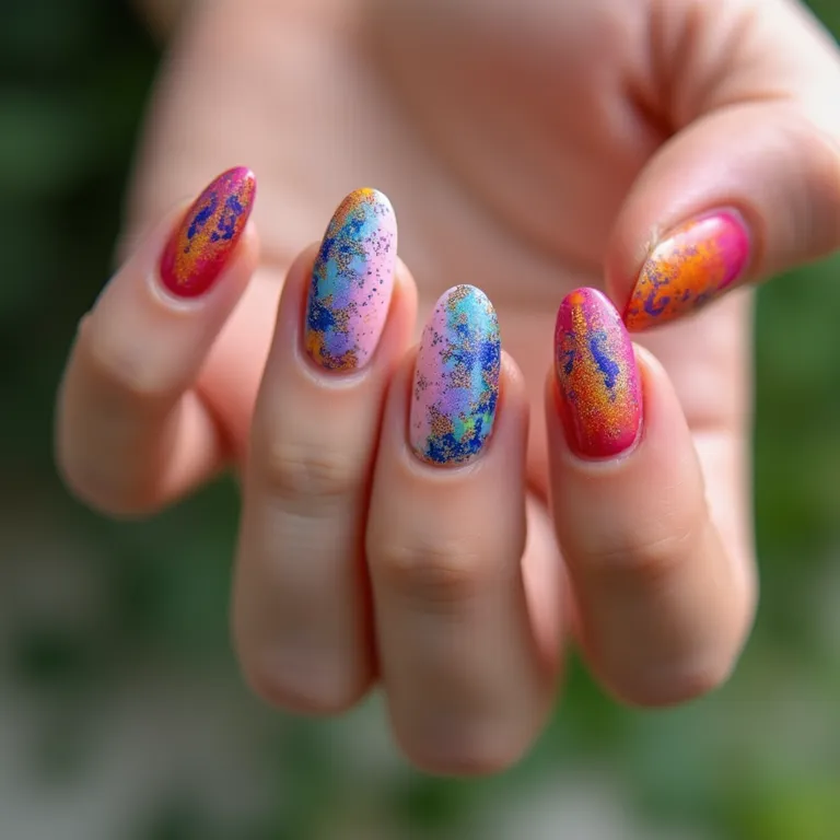 unhas curtas com efeito cromado
