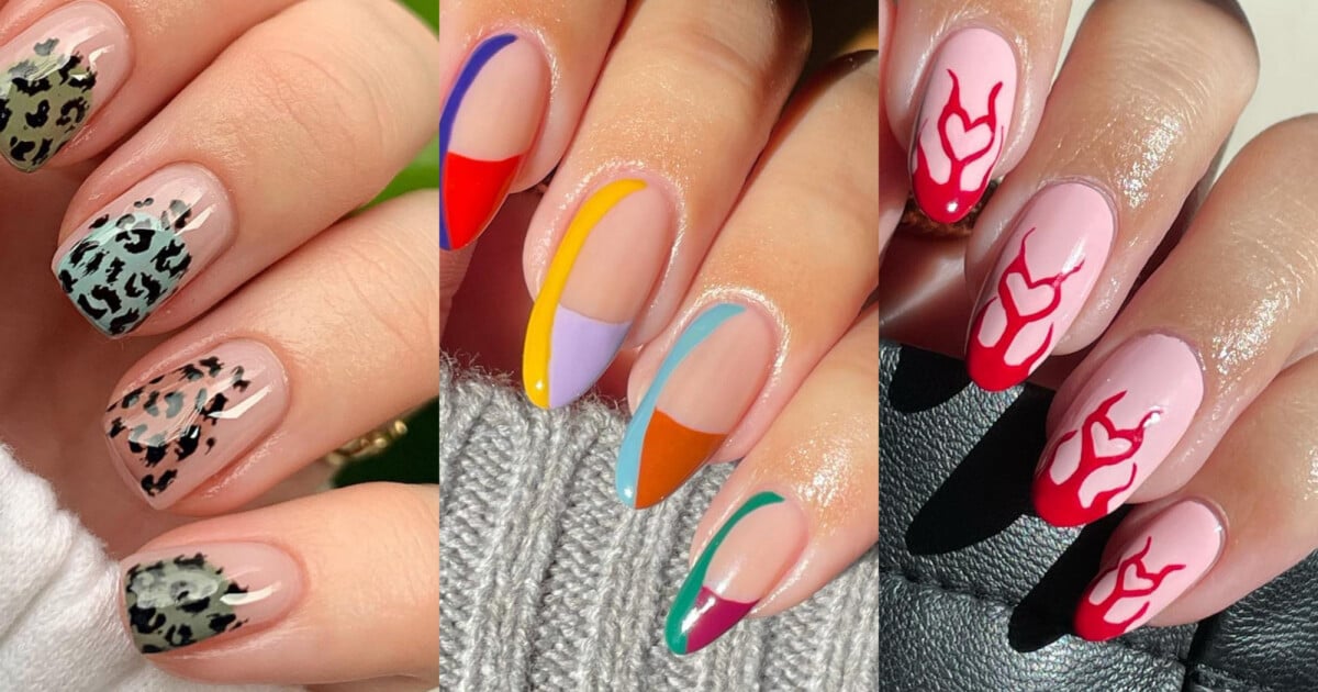 unhas curtas com desenho delicado