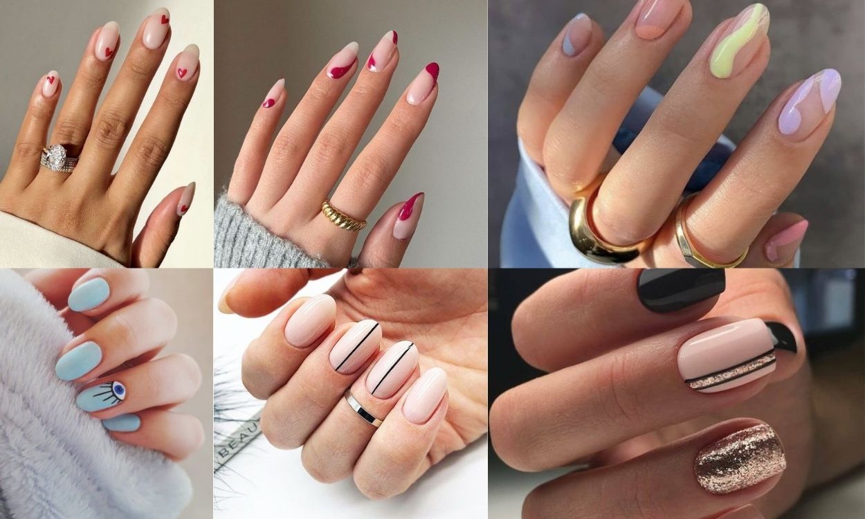 unhas redondas com flores