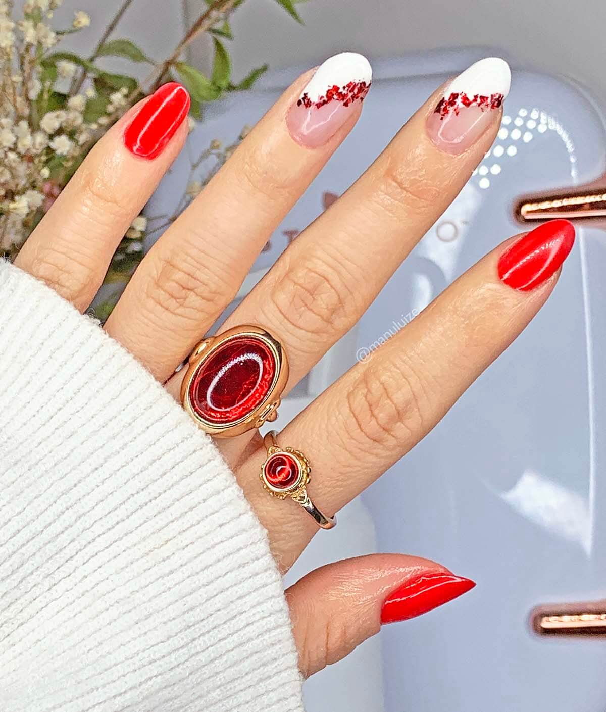 como fazer unha filha única vermelho e branco