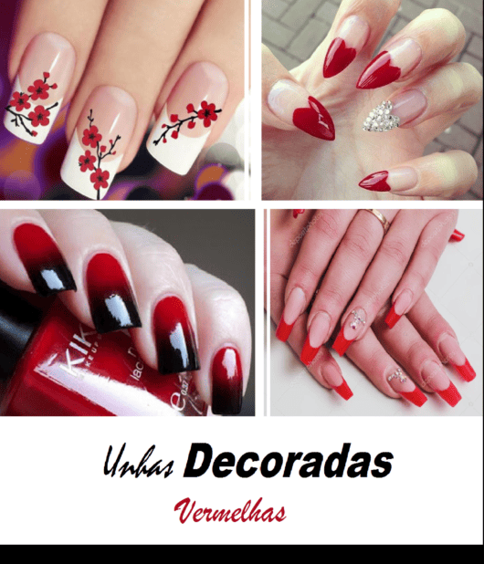 unhas decoradas vermelhas com branco