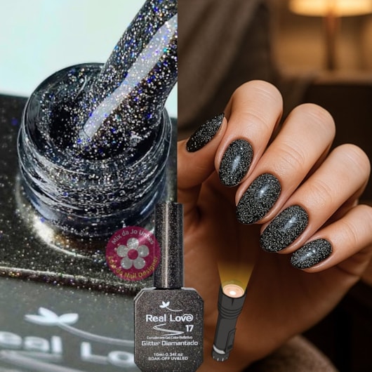 unhas pretas com glitter para casamento