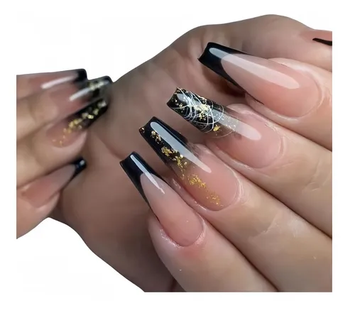 unhas pretas com glitter e francesinha