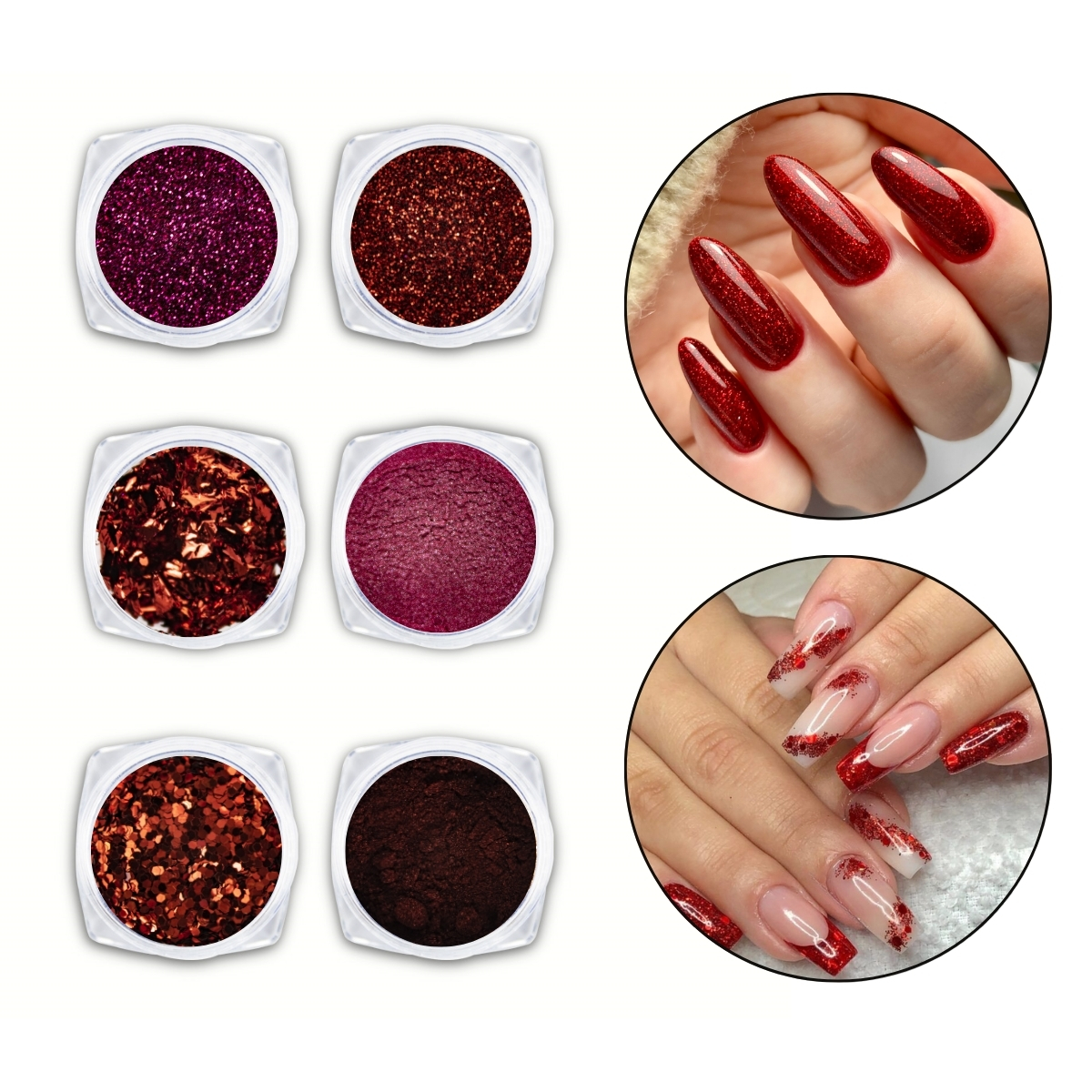 unhas vermelhas com glitter fininho