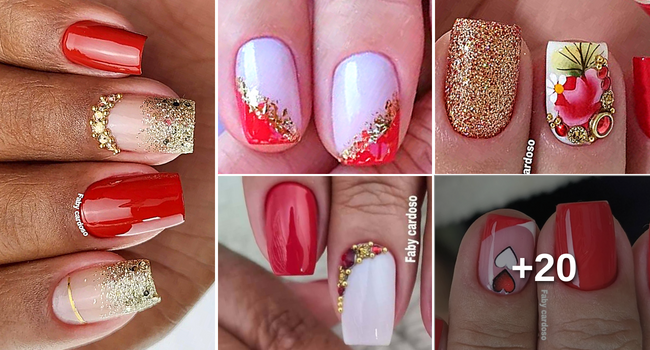 unhas vermelhas com glitter grosso