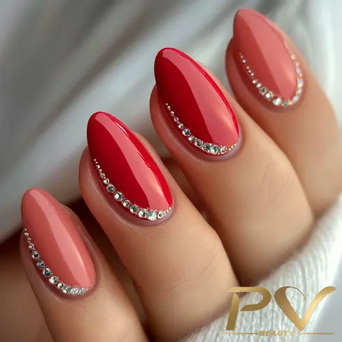 unhas vermelhas com glitter em gel