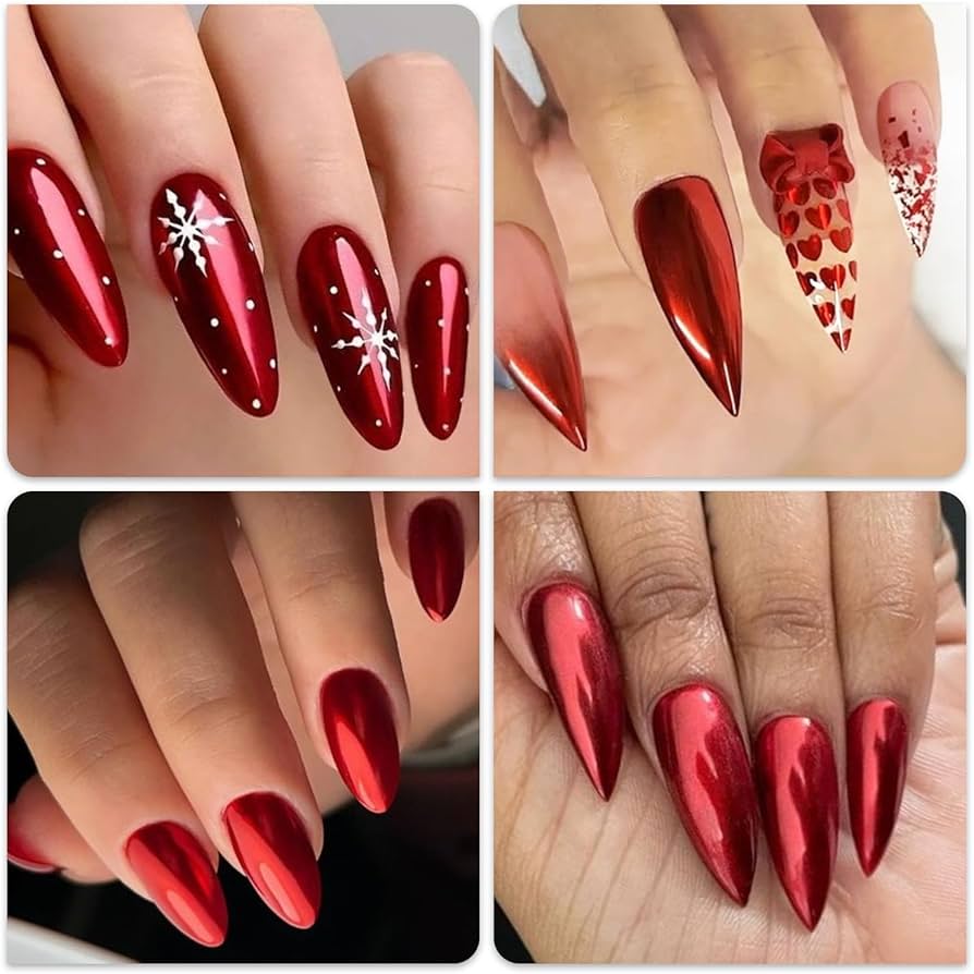 unhas vermelhas com glitter e francesinha