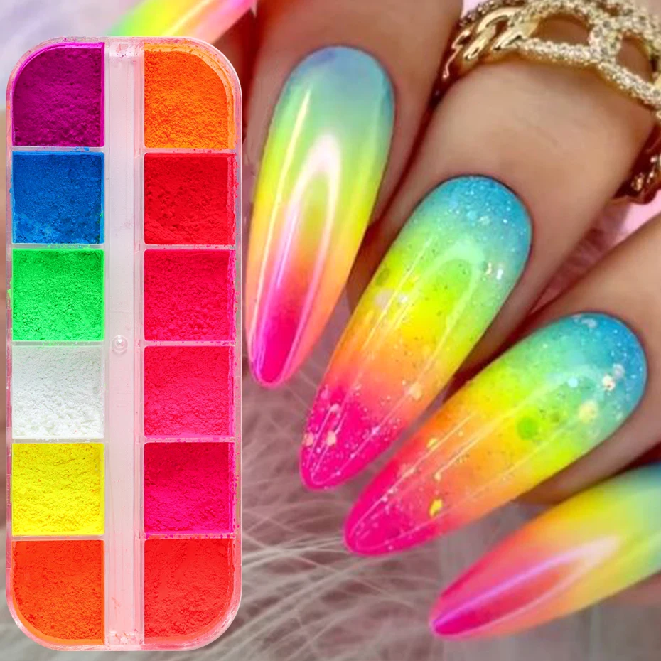 unhas neon com glitter rosa