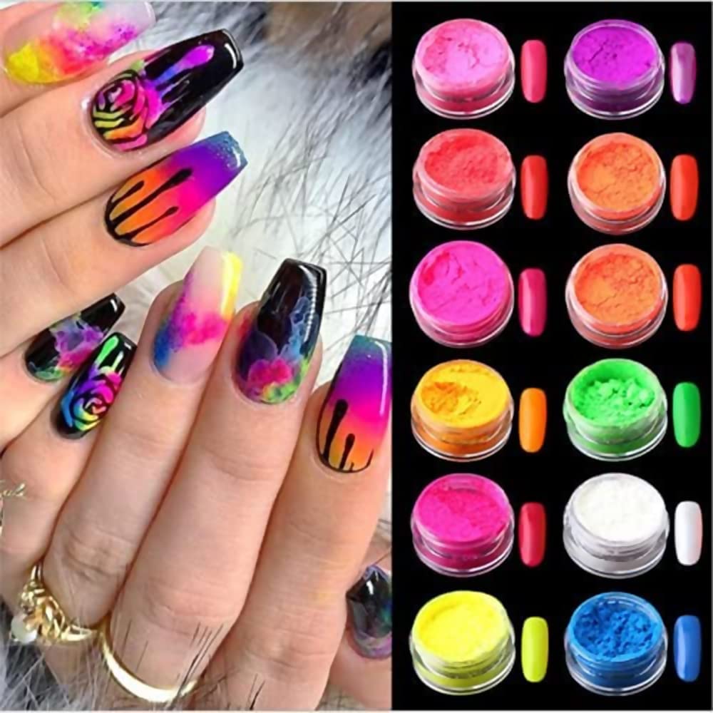 unhas neon com glitter curtas