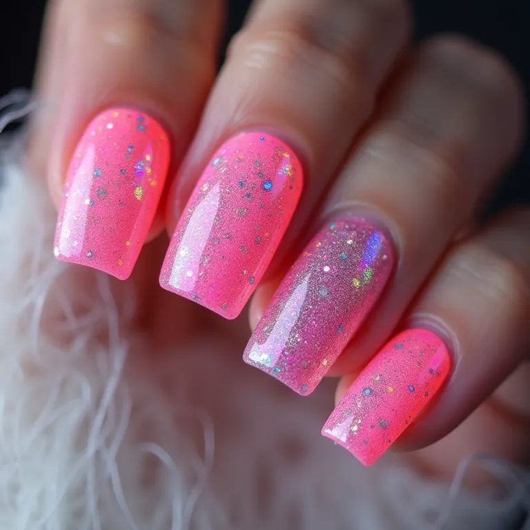 unhas neon com glitter filha única