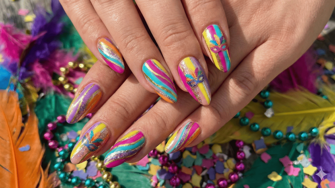 unhas neon com glitter degradê