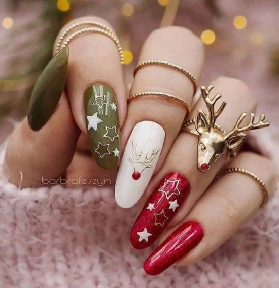 unhas de natal com renas