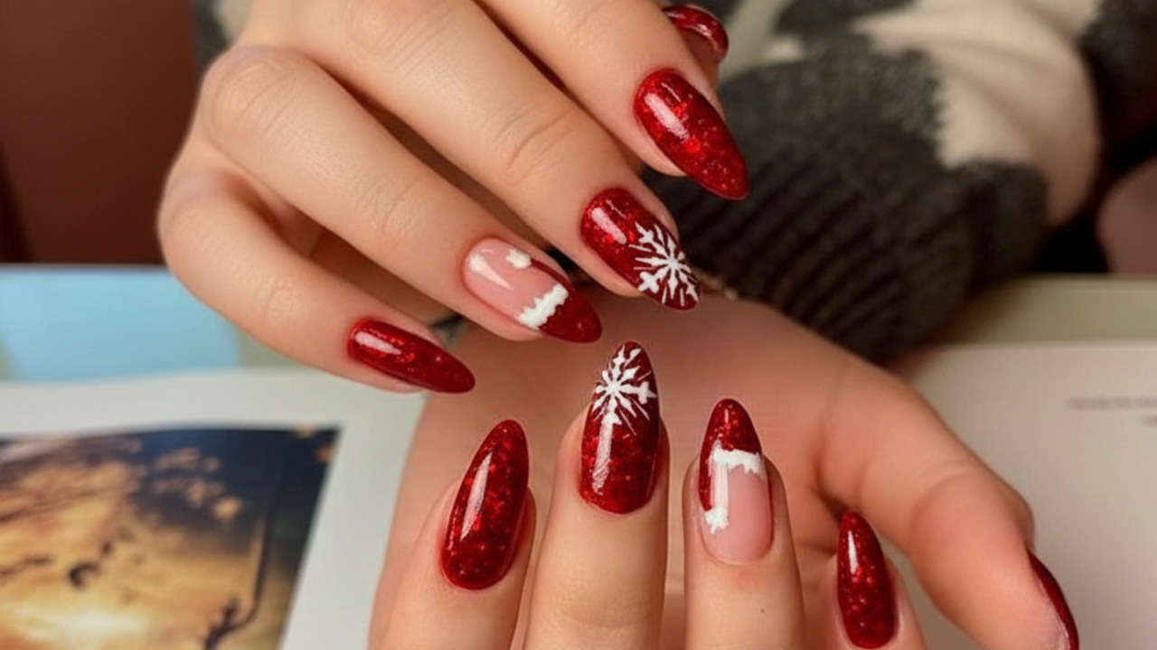 unhas de natal douradas