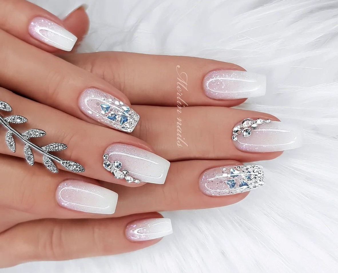 Unhas quadradas francesinha em acrílico