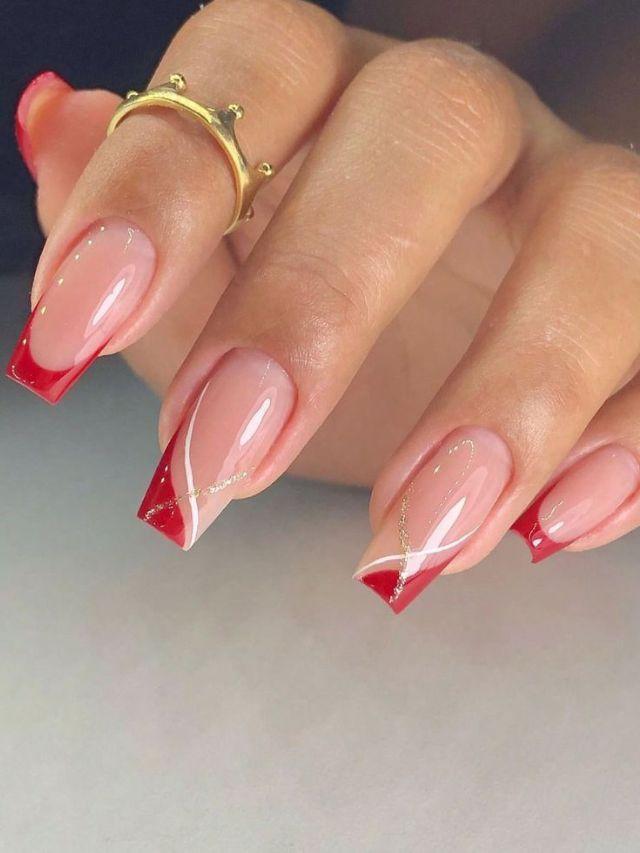 unhas vermelhas com francesinha reversa