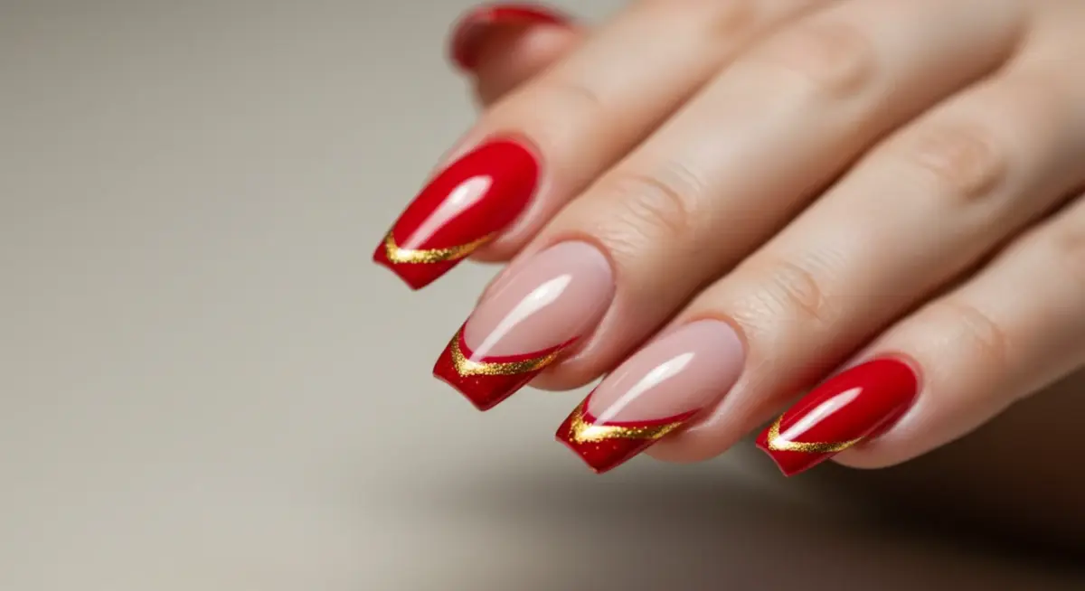 unhas vermelhas com francesinha moderna