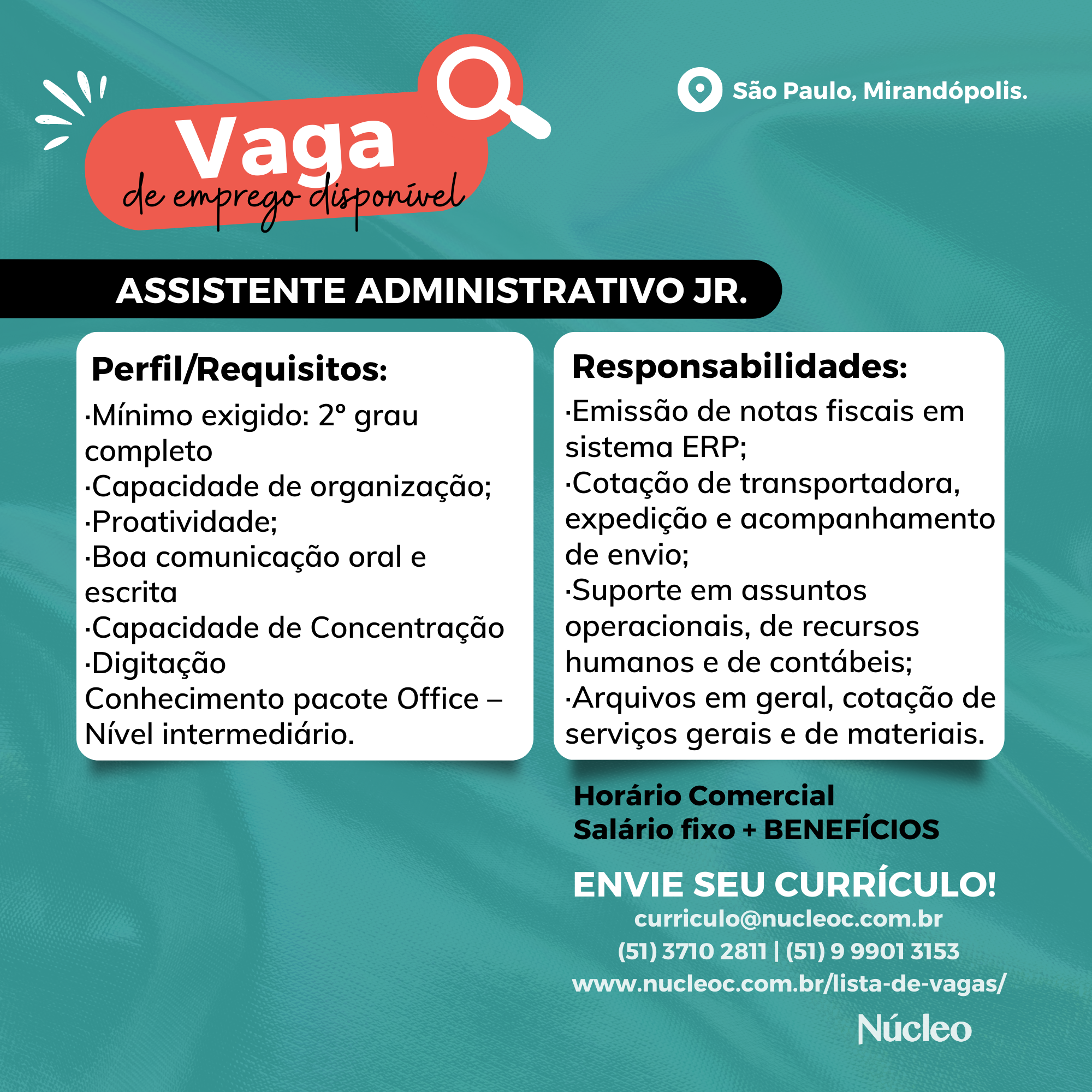 vagas assistente administrativo