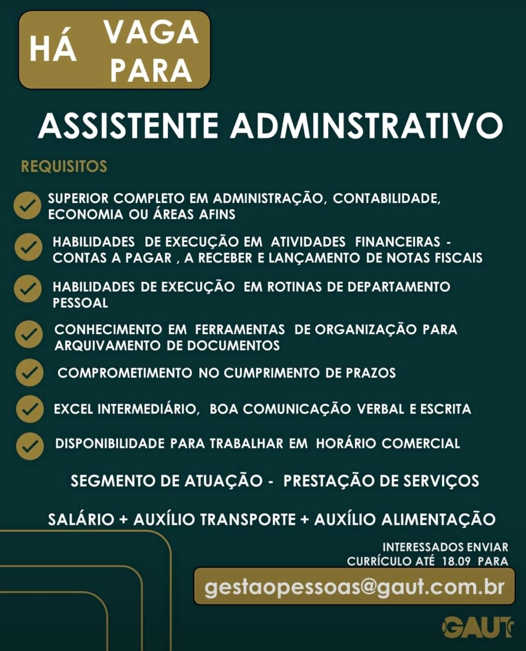 vagas assistente administrativo