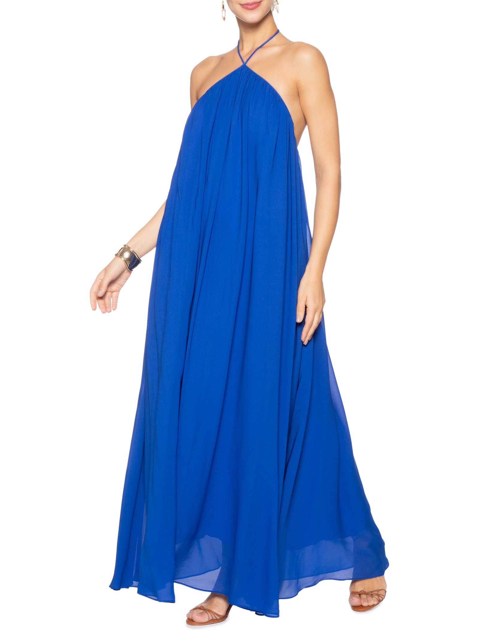 vestido farm longo azul estampado