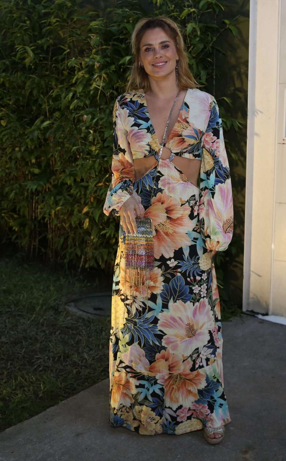 vestido farm longo azul midi