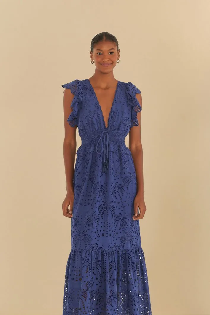vestido farm longo azul maxi