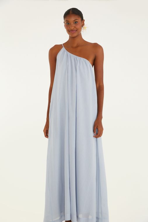 vestido farm longo azul ombro a ombro