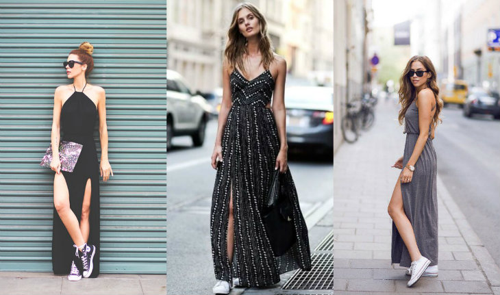 Vestido Listrado Com Tenis