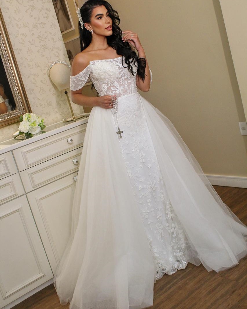 vestido noiva ombro a ombro para casamento na praia