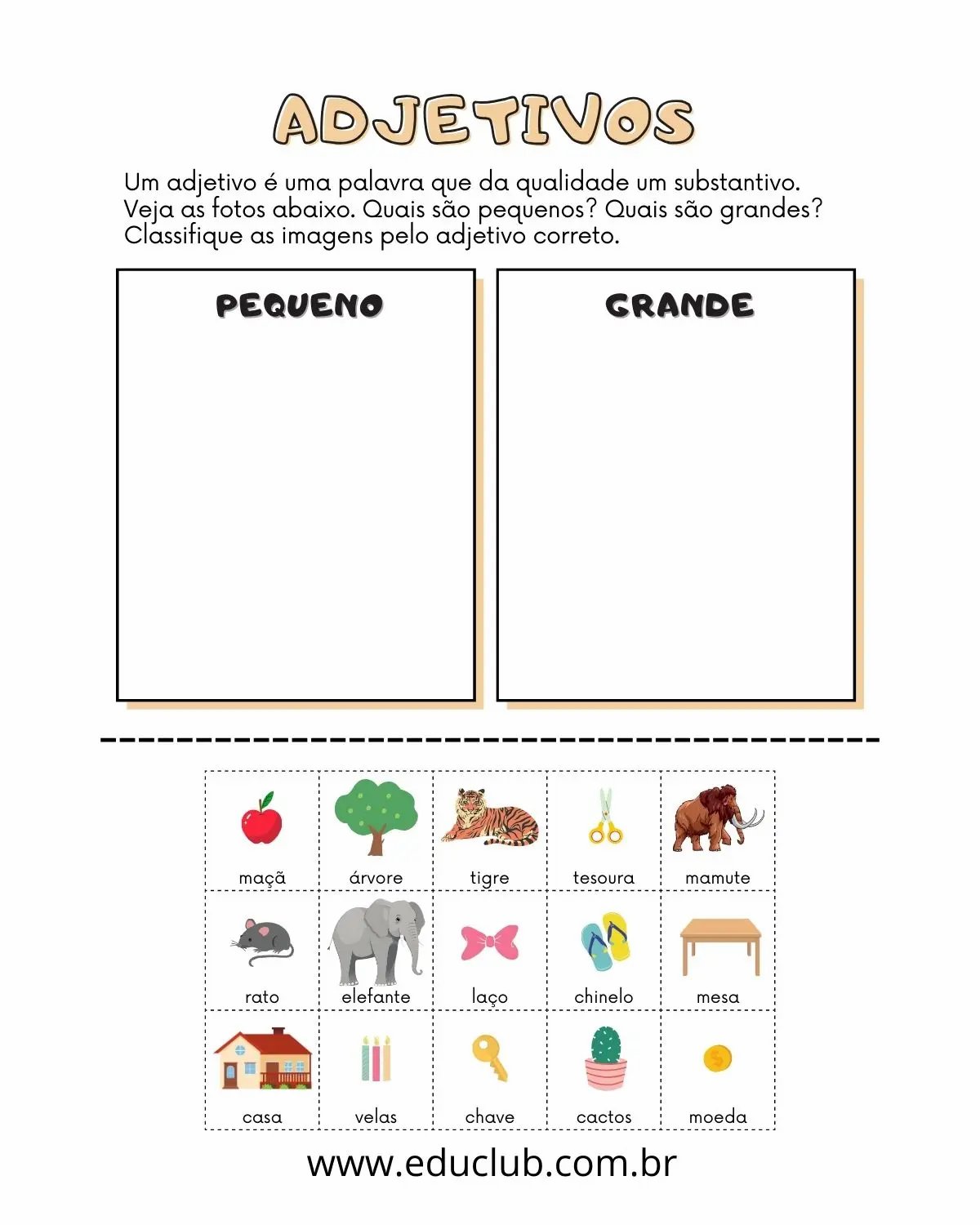 adjetivos com o para objetos