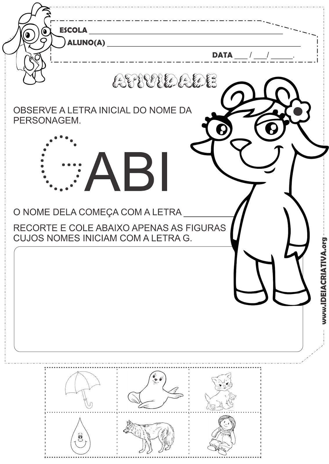 atividade de alfabetização letra G