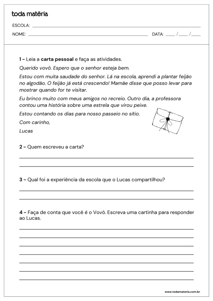 exercícios de interpretação de texto para 3 ano