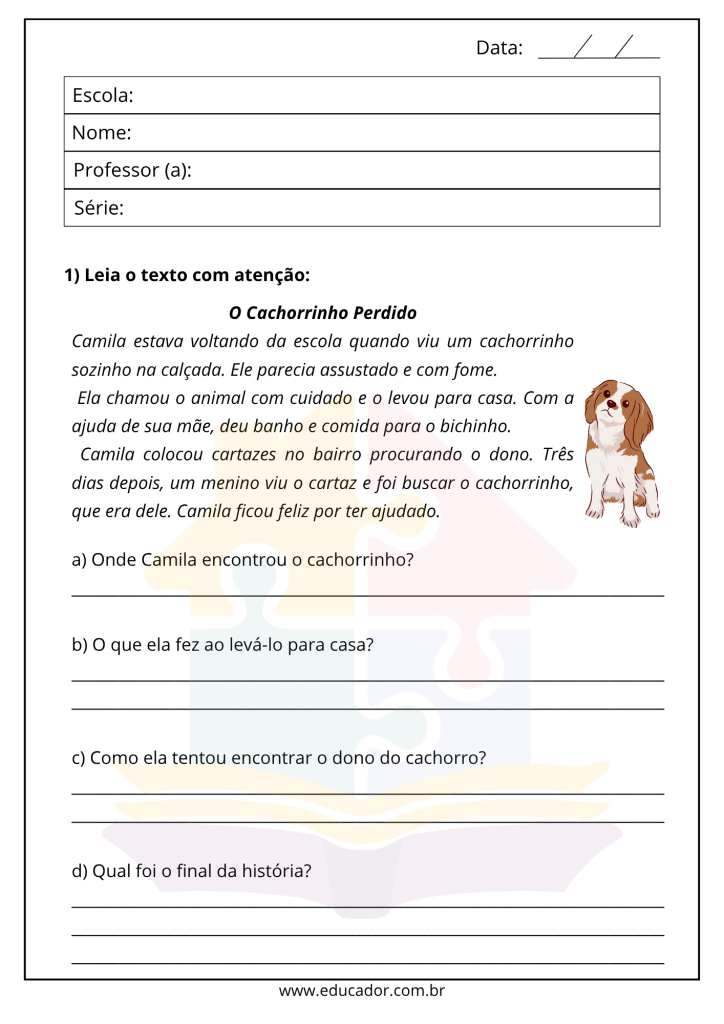 exercícios de interpretação de texto para 3 ano