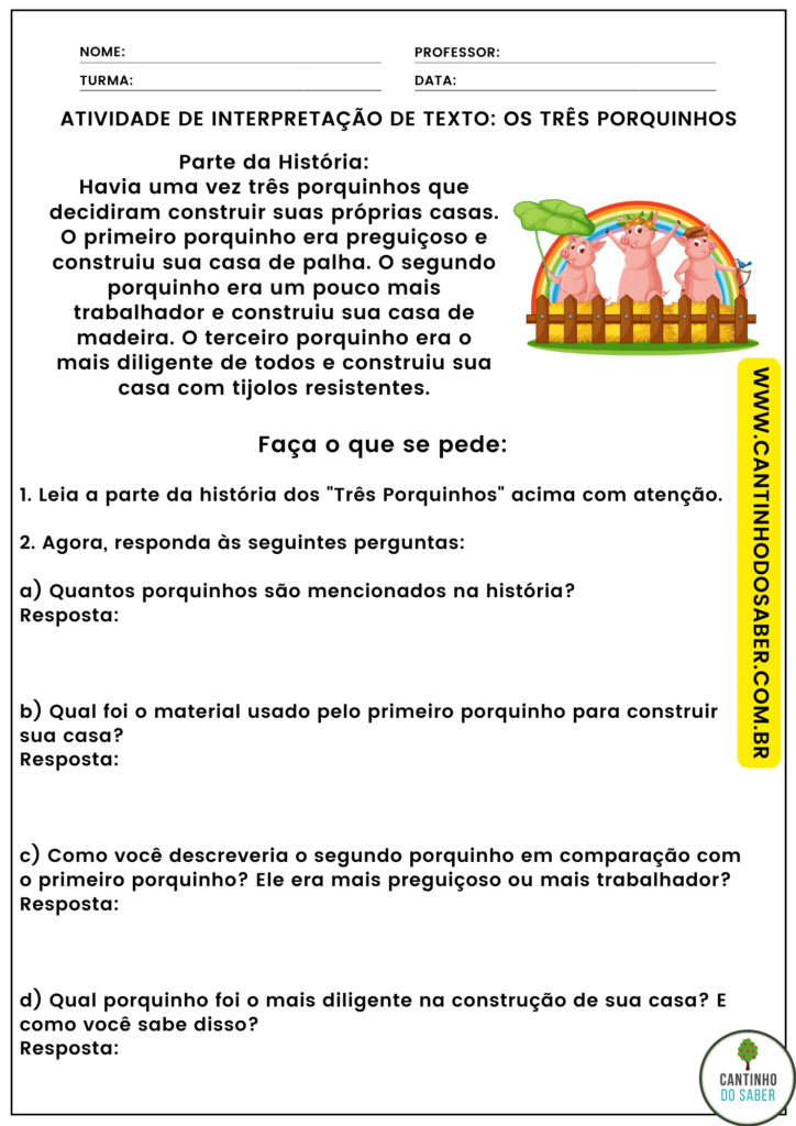 textos para interpretação 3 ano com perguntas