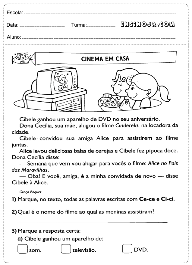 interpretação de texto online 3 ano