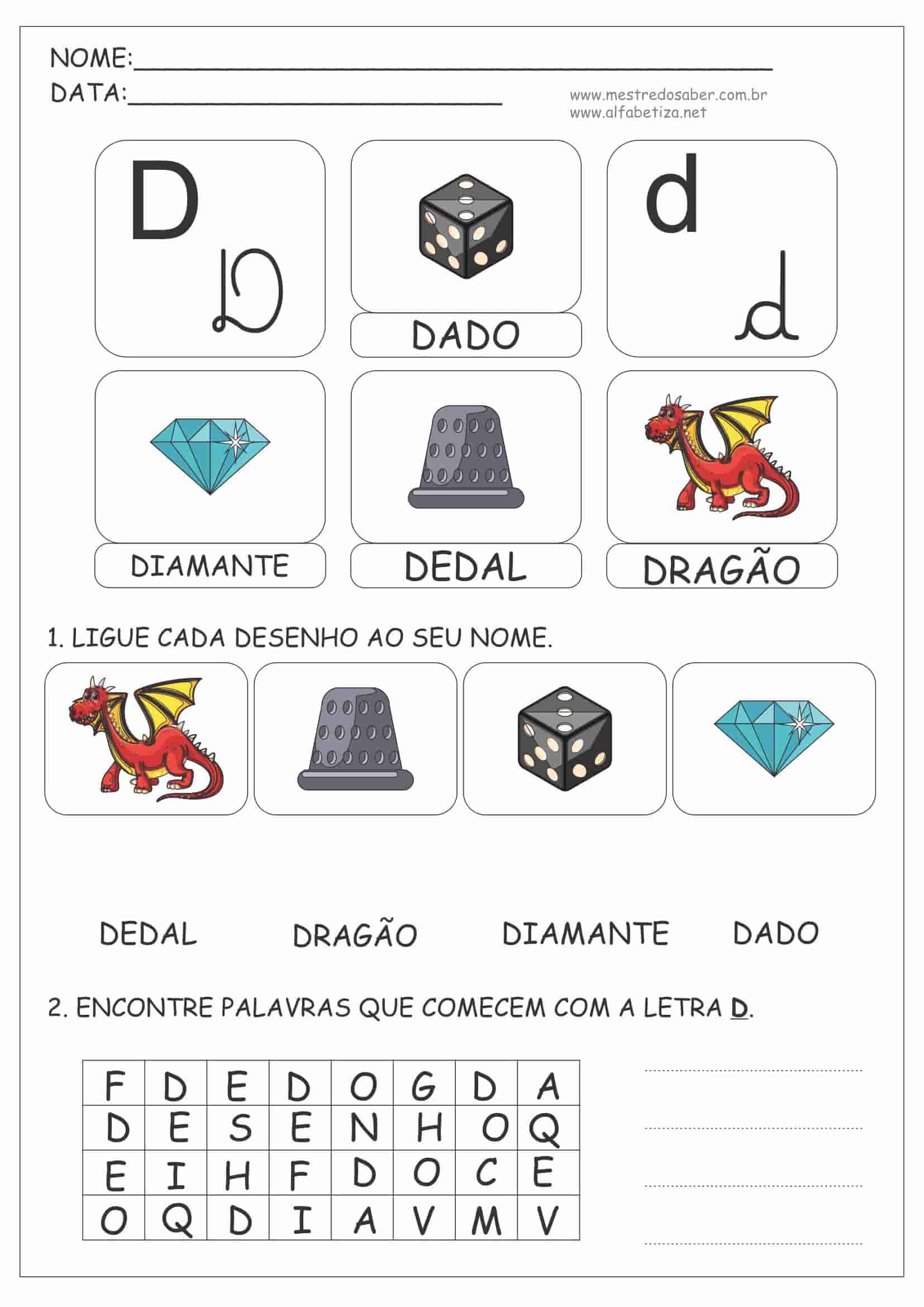 exercícios letra D ensino fundamental