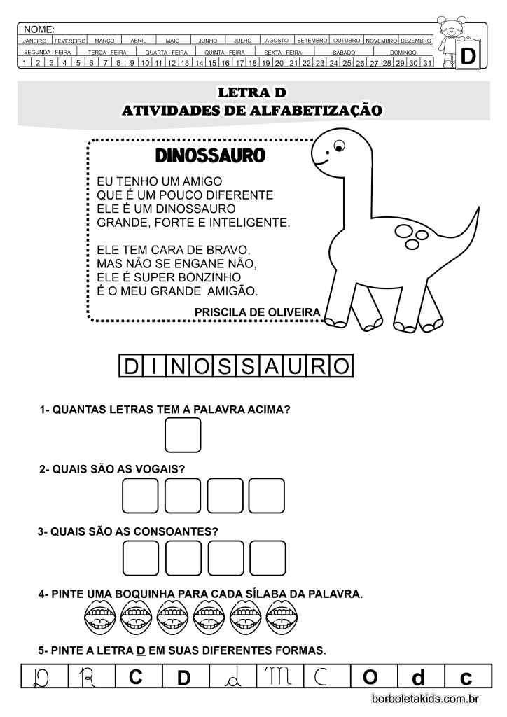 alfabetização letra D atividades