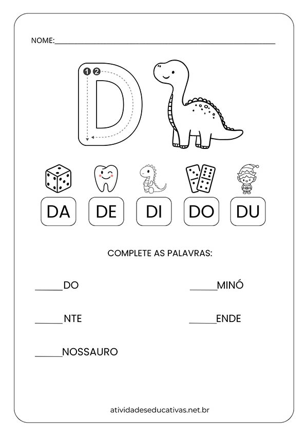 alfabetização letra D atividades