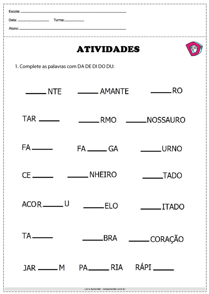 jogos com a letra D para imprimir