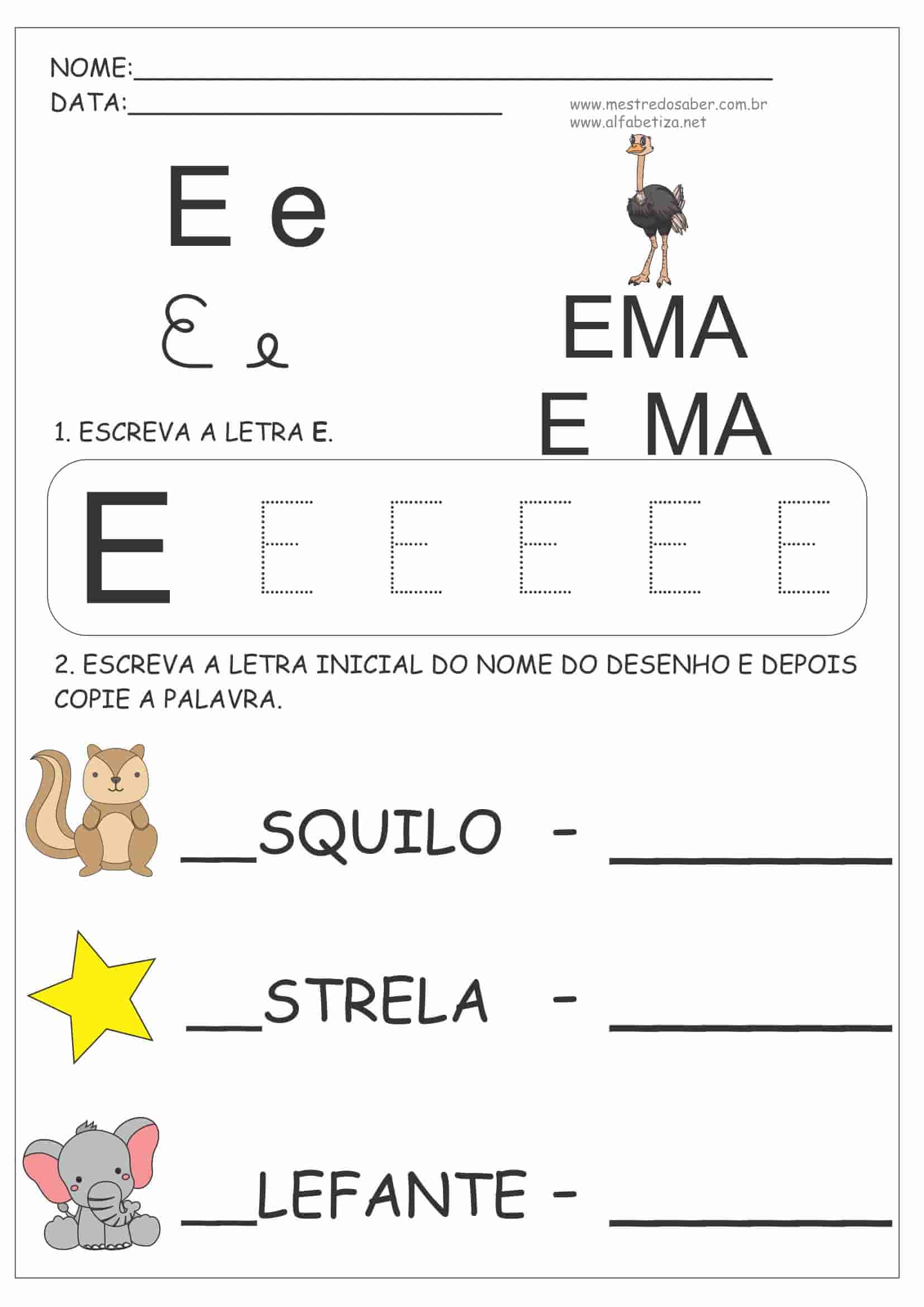 atividades de coordenação motora letra E