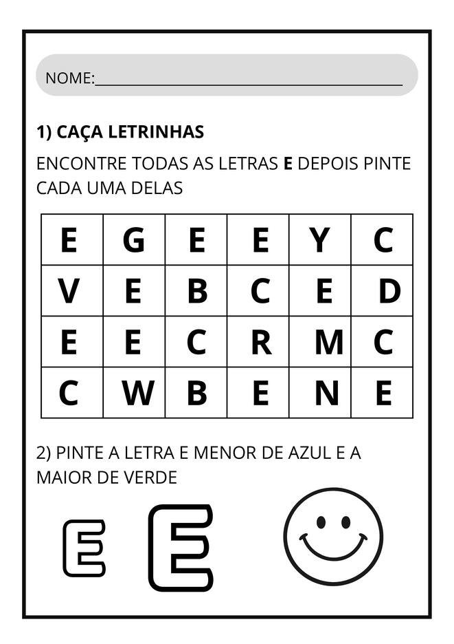 letra E maiúscula e minúscula atividades