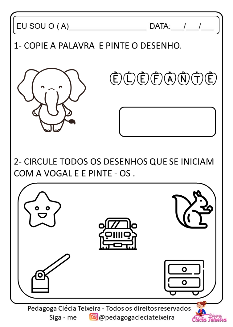 atividades letra E 5 anos