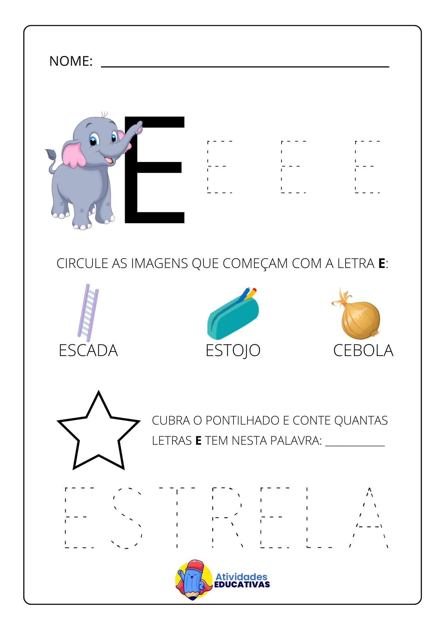 letra E maiúscula e minúscula atividades