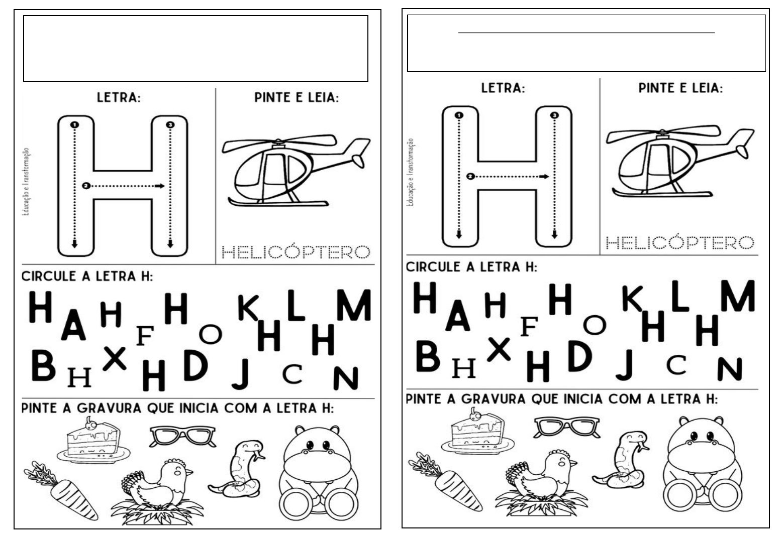 educação infantil letra h bncc
