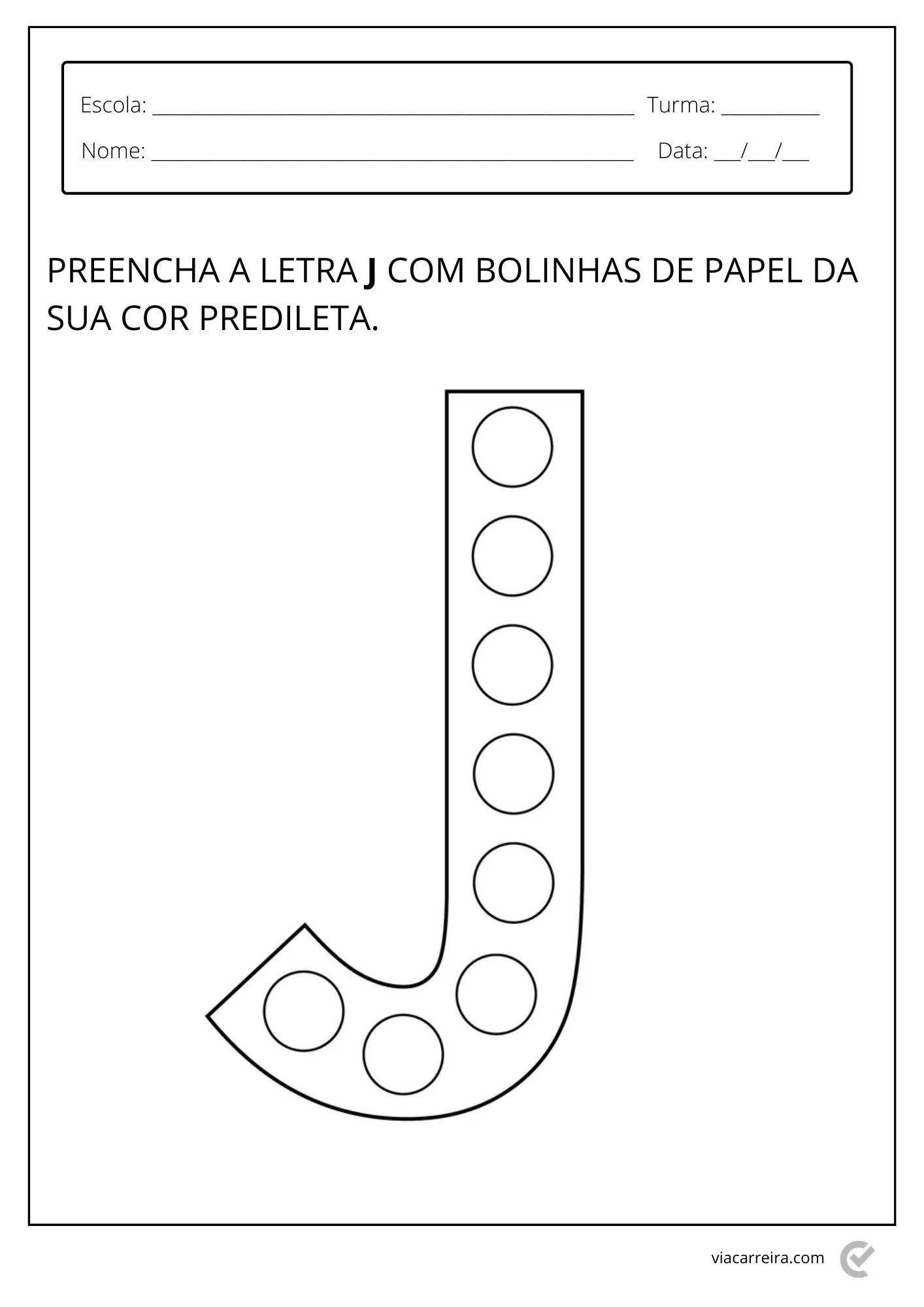 letra J pontilhado para imprimir