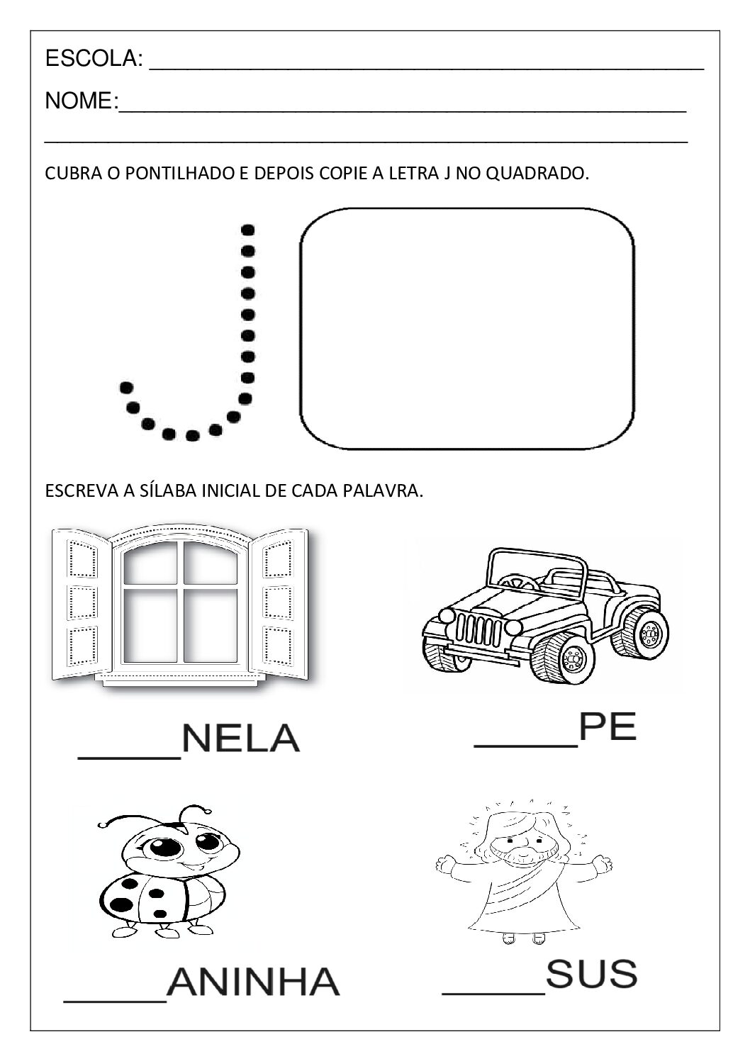 texto com letra J para alfabetizar