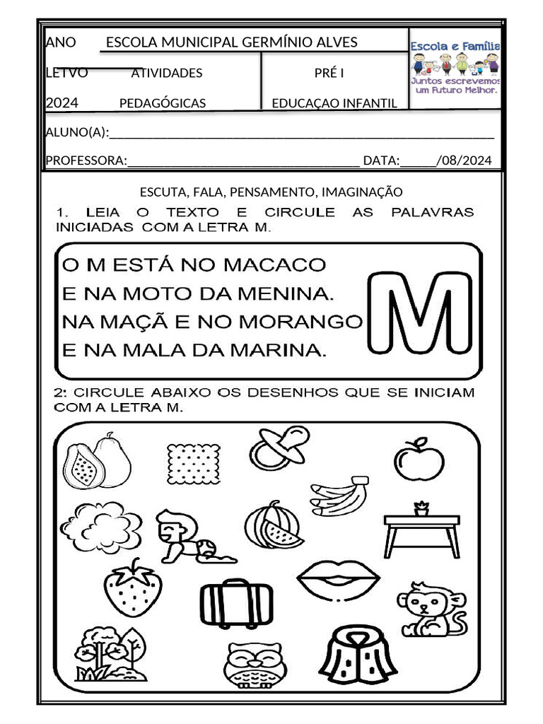 atividades de coordenação motora letra m