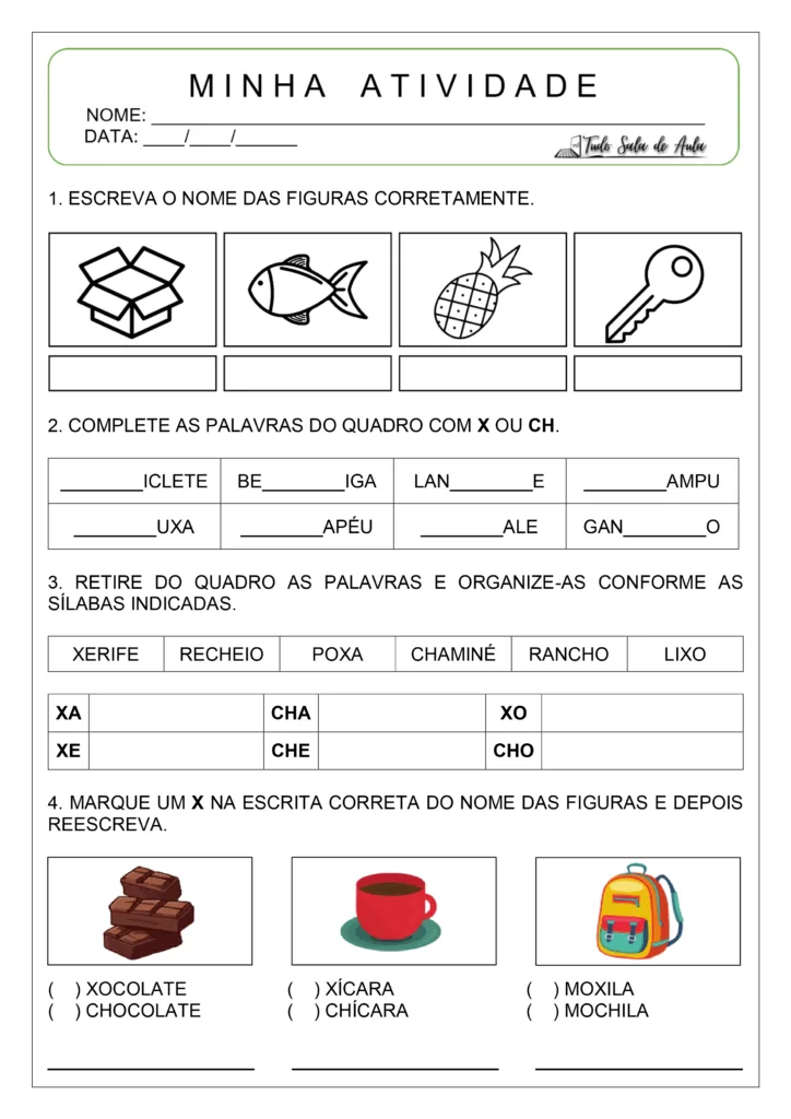 escrita de palavras com x