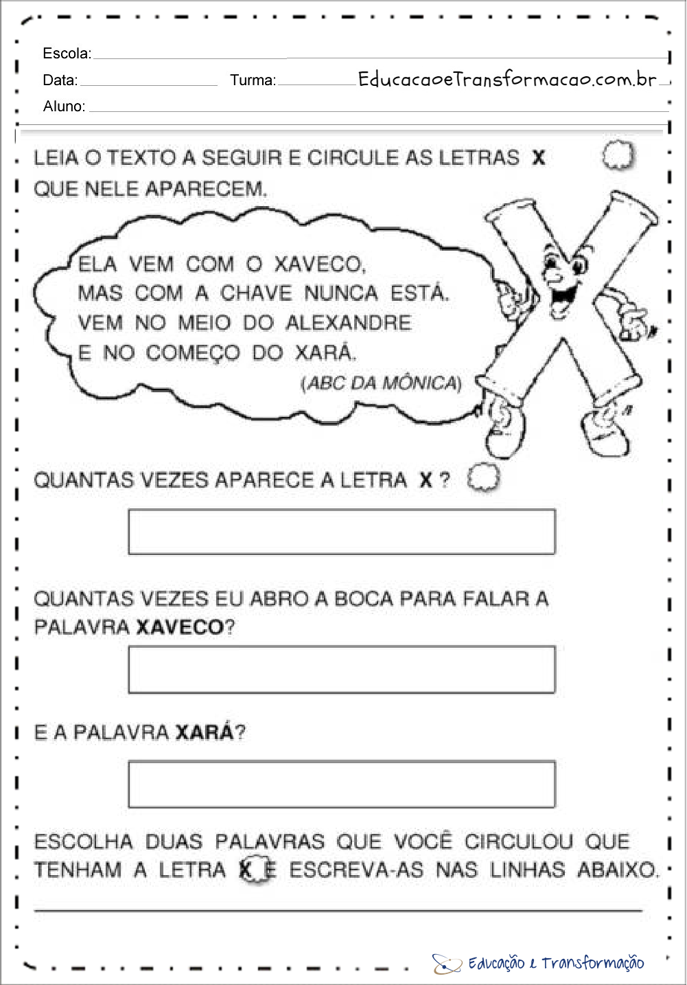 caça-palavras letra x