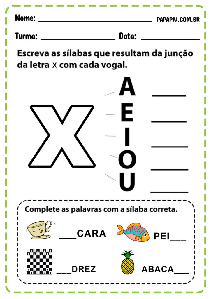 caça-palavras letra x