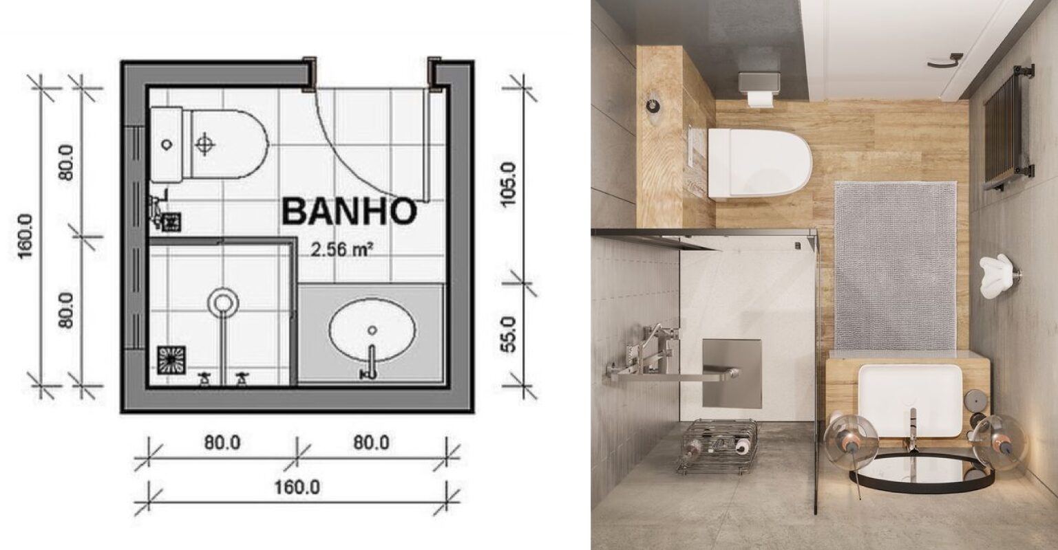 layout banheiro pequeno 2x1